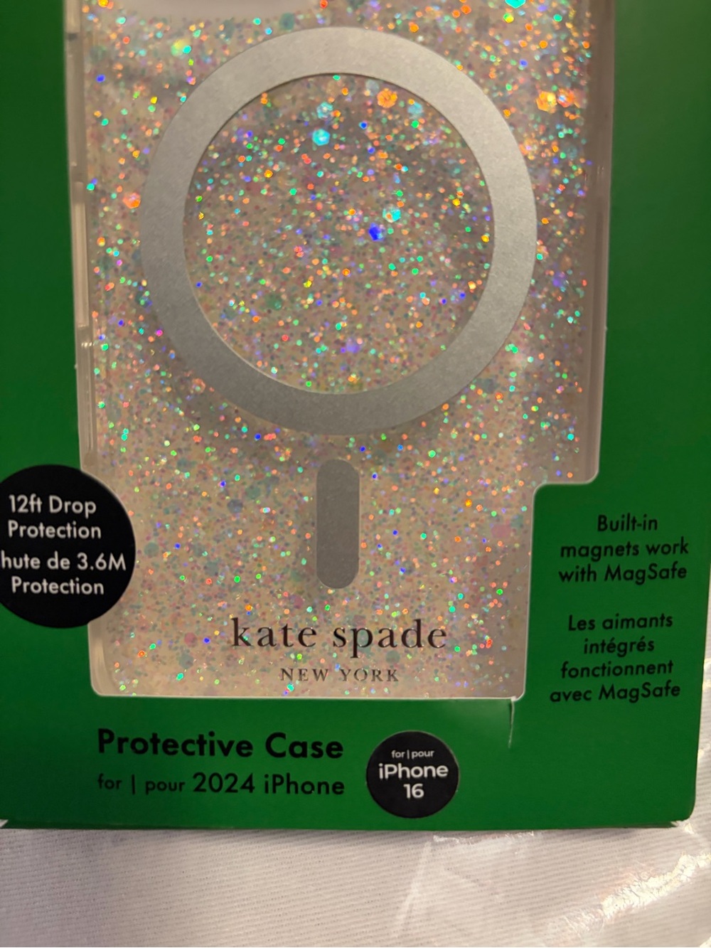 kate spade Glitter MagSafe iPhone 16 Protective Case - Clear with Silver Sparkle